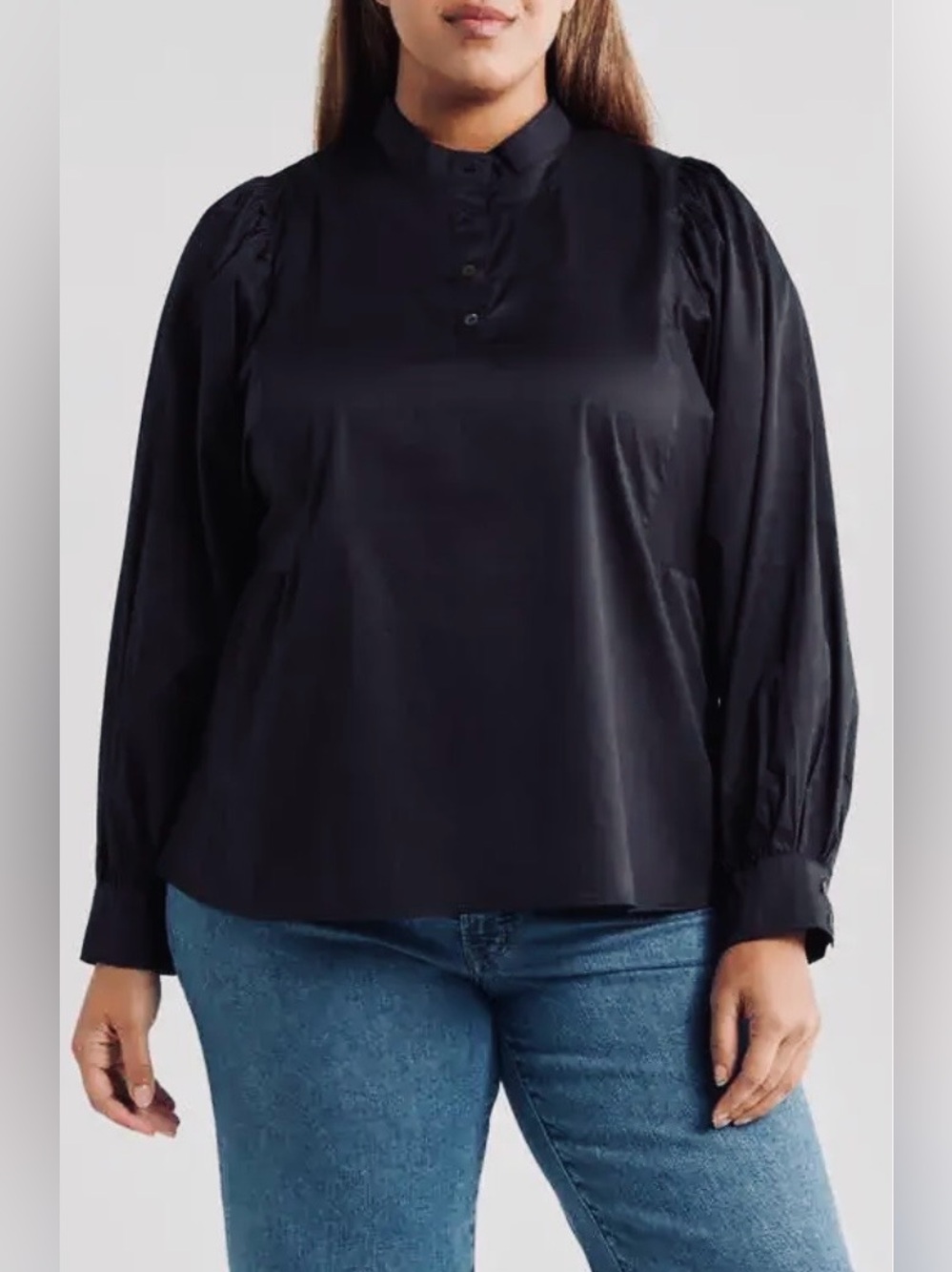 NWT Harshman Barbera Cotton Sateen
Blouse Top Black Size 1X Blouson Sleeve